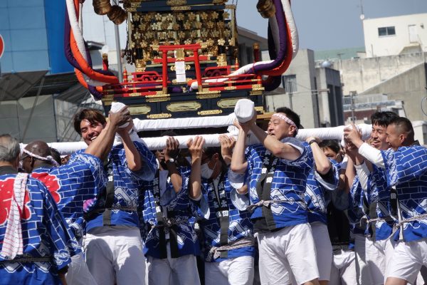 長良西のみこしが威勢良く練る！！　道三まつり