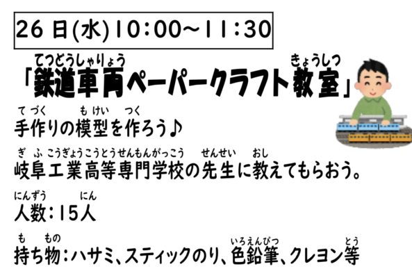 岩野田児童センター小学生イベント『鉄道車両ペーパークラフト教室』